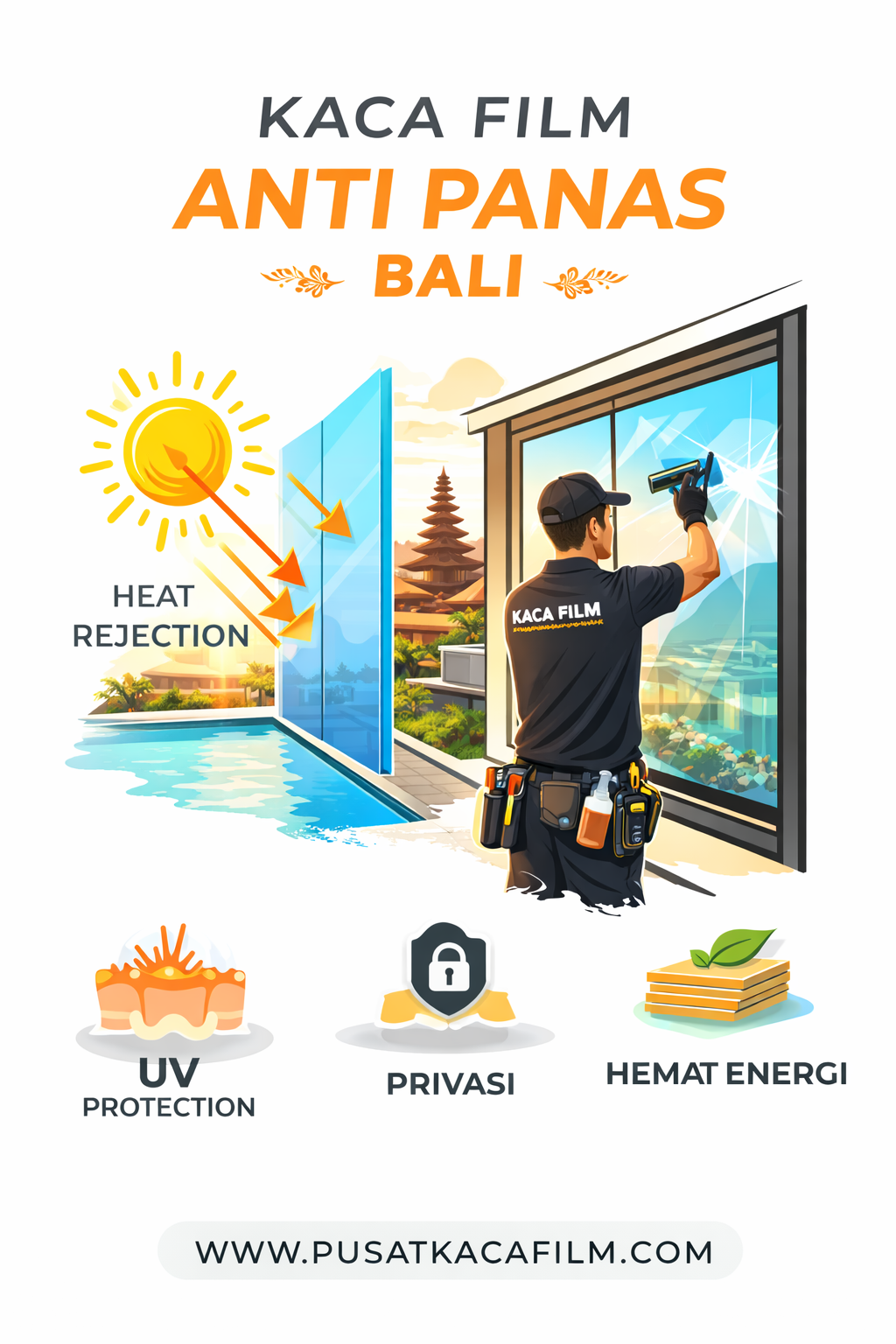Bali dikenal dengan cuaca tropis yang panas sepanjang tahun. Kondisi ini sering membuat ruangan rumah, kantor, maupun mobil menjadi tidak nyaman. Solusi terbaik yang banyak digunakan saat ini adalah pemasangan kaca film berkualitas. Di www.pusatkacafilm.com, kami menyediakan berbagai jenis kaca film terbaik di Bali dengan harga kompetitif dan pemasangan profesional. Kenapa Harus Menggunakan Kaca Film? Kaca film bukan hanya sekadar pelengkap tampilan, tetapi memiliki banyak manfaat penting: 1. Menolak Panas Matahari Kaca film mampu mengurangi panas hingga 80%, sehingga ruangan terasa lebih sejuk tanpa harus bergantung penuh pada AC. 2. Melindungi dari Sinar UV Paparan sinar UV bisa merusak kulit dan memudarkan interior. Kaca film berkualitas dapat menolak hingga 99% sinar UV. 3. Menambah Privasi Dengan kaca film, aktivitas di dalam ruangan atau kendaraan tidak mudah terlihat dari luar. 4. Menghemat Energi Dengan suhu ruangan yang lebih stabil, penggunaan listrik untuk pendingin ruangan bisa lebih hemat. 5. Meningkatkan Keamanan Kaca film membantu menahan pecahan kaca agar tidak berhamburan saat terjadi benturan. Jenis Kaca Film yang Kami Tawarkan Di Pusat Kaca Film Bali, kami menyediakan berbagai pilihan sesuai kebutuhan: Kaca Film Gedung: Cocok untuk rumah, kantor, villa, dan toko Kaca Film Mobil: Memberikan kenyamanan berkendara tanpa panas berlebih Kaca Film One Way: Privasi maksimal dari luar tanpa mengganggu pandangan dari dalam Kaca Film Sandblast: Solusi dekorasi sekaligus privasi elegan Kaca Film Anti Panas Premium: Teknologi terbaru dengan performa tinggi Kenapa Pilih www.pusatkacafilm.com? Kami hadir sebagai solusi terpercaya di Bali dengan keunggulan: ✔ Tenaga profesional dan berpengalaman ✔ Produk berkualitas tinggi dan bergaransi ✔ Harga bersaing langsung dari distributor ✔ Pengerjaan cepat dan rapi ✔ Melayani seluruh area Bali Area Layanan di Bali Kami melayani pemasangan kaca film di berbagai wilayah, seperti: Denpasar Badung Gianyar Ubud Sanur Kuta dan sekitarnya Dimanapun lokasi Anda di Bali, tim kami siap datang langsung ke tempat. Tips Memilih Kaca Film yang Tepat Agar tidak salah pilih, berikut beberapa tips penting: Pilih tingkat kegelapan sesuai kebutuhan Pastikan memiliki fitur penolak panas (IR rejection) Cek garansi produk Gunakan jasa pemasangan profesional Kesimpulan Kaca film adalah investasi penting untuk kenyamanan, keamanan, dan efisiensi energi, terutama di daerah panas seperti Bali. Dengan memilih produk berkualitas dan pemasangan yang tepat, Anda bisa merasakan manfaat maksimal dalam jangka panjang. 👉 Kunjungi sekarang: www.pusatkacafilm.com 👉 Konsultasi GRATIS & survey lokasi tanpa biaya